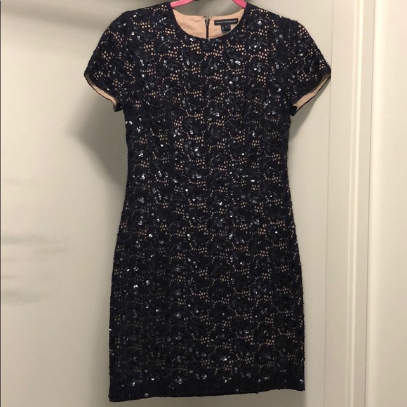 french connection blue beaded dress Trinny Velvet Sequin Collared Mini Dress